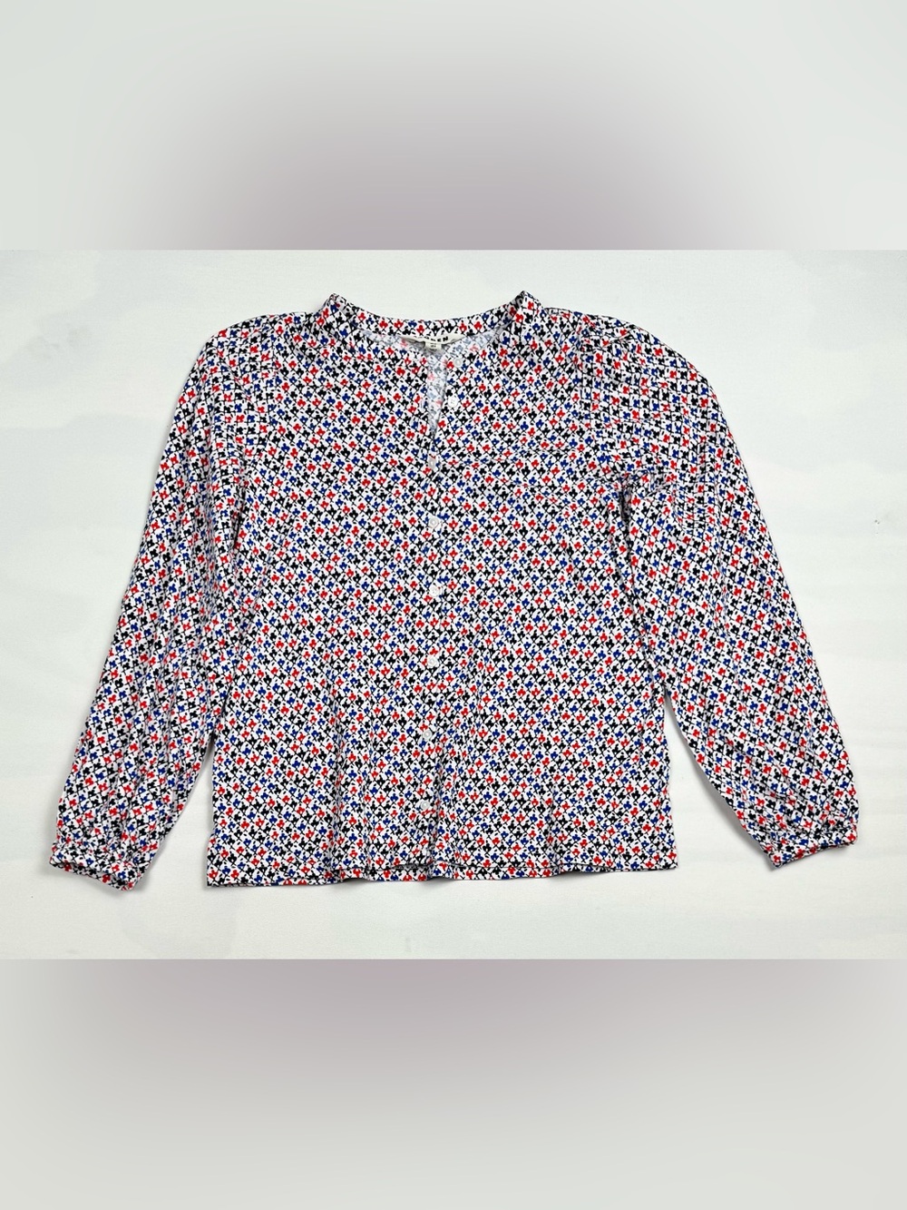 Boden Marina Jersey Shirt Red White Blue Geometric Print Women’s US 8
